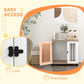 Dog kennel end table lock detail on front door with black latch hardware