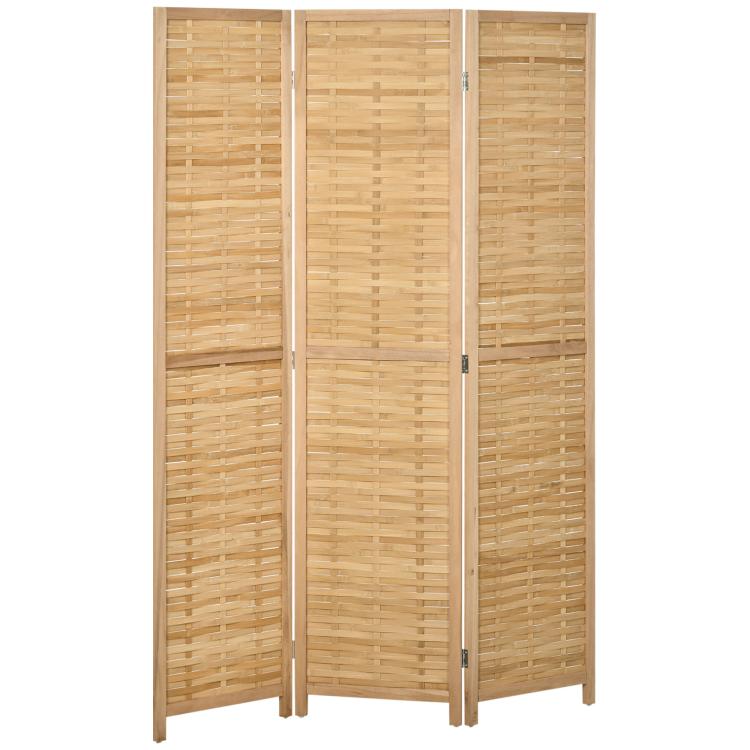 3-panel bamboo folding privacy screen, natural woven panels with wooden frame