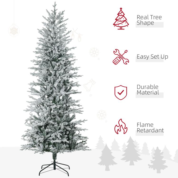 Flocked artificial Christmas tree with warm clear lights; flame-retardant, easy set up