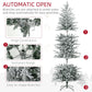 Auto-open flocked artificial Christmas tree with hinge and sectioned branches for easy assembly