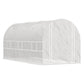 White tunnel greenhouse with full-length roll-up side panels and arched steel frame