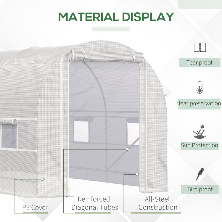 White tunnel greenhouse cover on all-steel arched frame with reinforced diagonal tubes