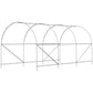Steel frame for walk-in tunnel greenhouse with arched hoops and cross braces