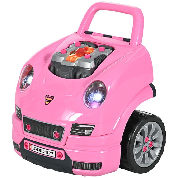 Pink mechanic car toy with open hood and detailed engine parts