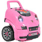 Pink kids mechanic toy car with open hood, chrome-style grille and working headlights