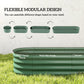 Green metal modular raised garden bed sections kit, shown with multiple panel configurations