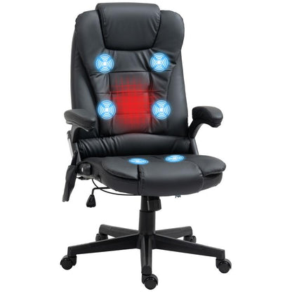 Black heated massage office chair with padded arms, recline seat, and armrests