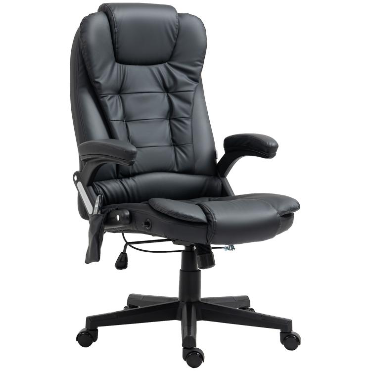 Black reclining massage office chair with padded headrest and armrests