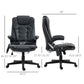 Black reclining massage chair shown from front and side with armrests and base