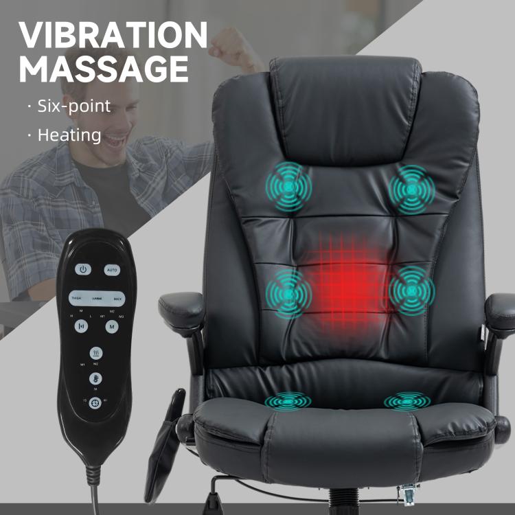 Black massage office chair with heated back panel and padded seat