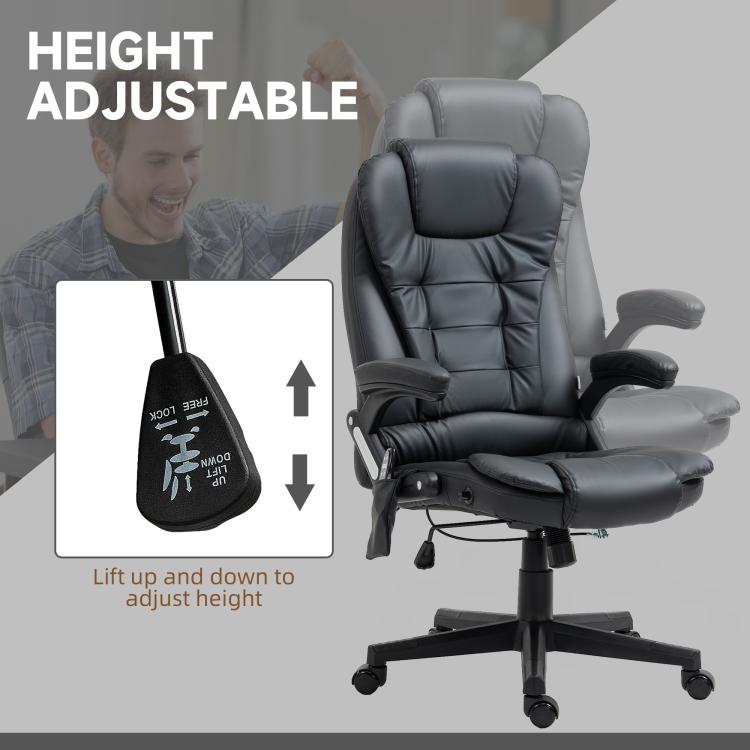 Black adjustable massage office chair with padded headrest, arms, and height lever