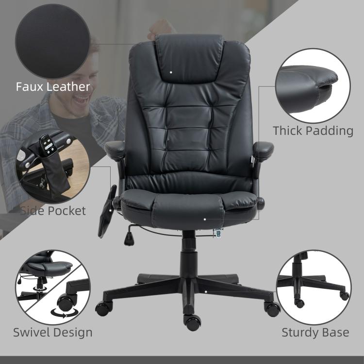 Black thick-padded massage office chair with side pocket and sturdy five-star base