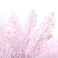 Pink pencil Christmas tree with snow-flocked branches, fluffy close-up