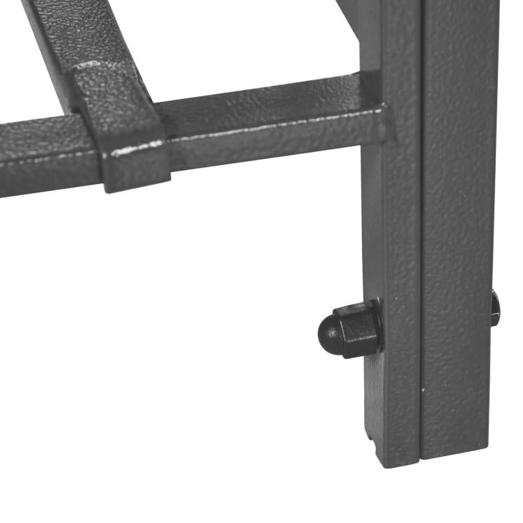 Dark gray steel garden arch arbor corner with vertical post and cross brace