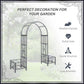 Dark gray steel garden arch arbor featuring scrollwork hearts on side panels