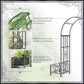 Dark gray steel garden arch arbor with side planter box and delicate scrollwork lines