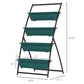 Green 4-tier vertical planter with black frame; size diagram