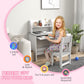 Kids desk and chair set with child seated at white desk and backrest chair