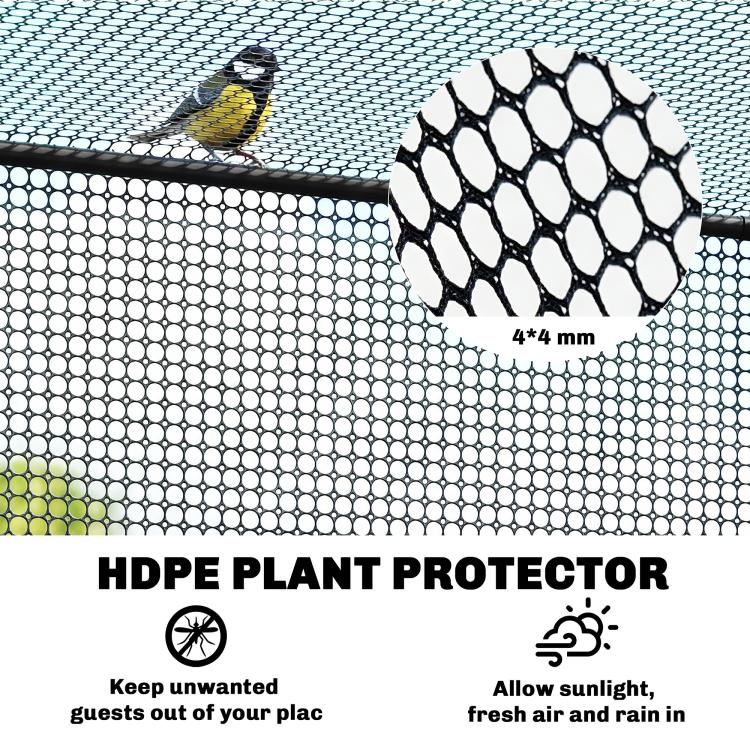 Black HDPE mesh plant protector with tight 4 mm grid pattern