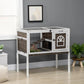Elevated rabbit hutch with wire run and front door panel; coffee wood side panels