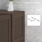 Dark brown cabinet corner with anti-tipping anchor area near wall-mount point