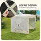 Pop-up canopy tent with pop-up frame and side straps, light beige fabric