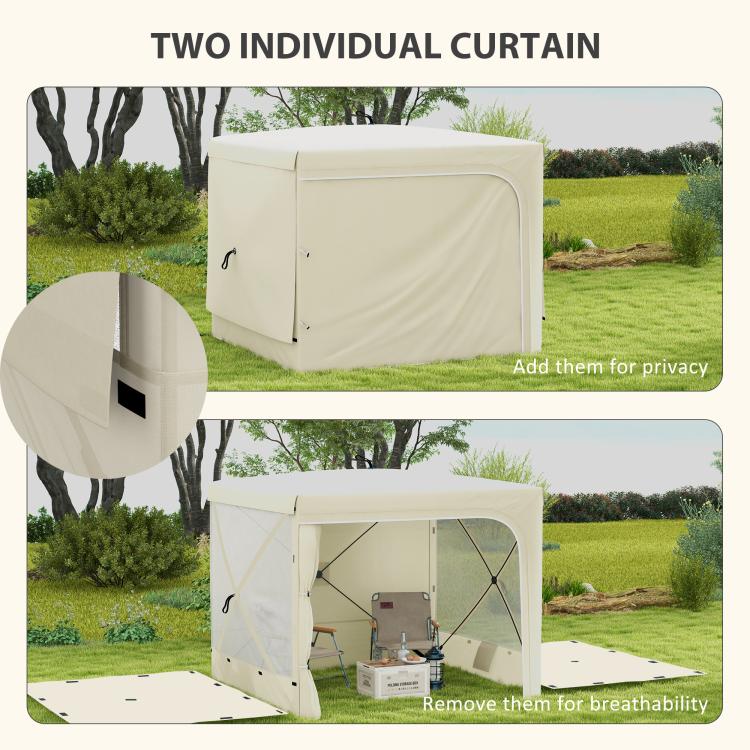 Pop-up canopy tent with two individual curtain panels, light beige fabric