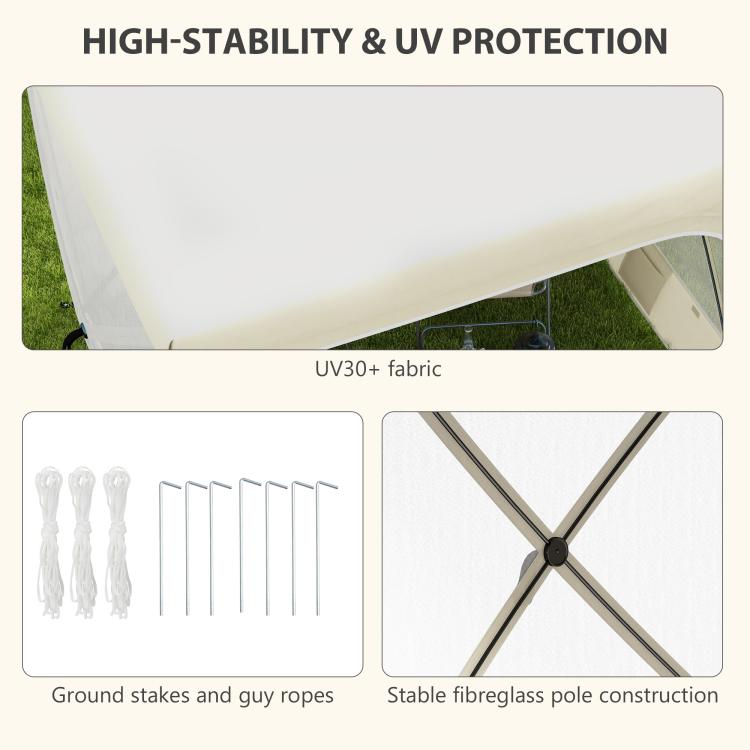 Pop-up canopy tent with UV-protective canopy and stable pole frame, light beige