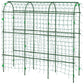 Green wire mesh garden arch trellis with curved top and vine support grid