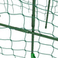 Green metal garden trellis arch frame with climbing netting, close-up