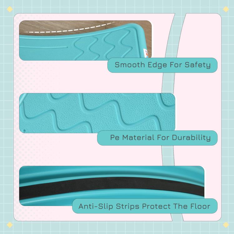 Close-up details of turquoise-blue board edge, grip texture, and anti-slip strips