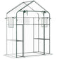 Portable mini walk-in greenhouse with metal frame, mesh panels and wire shelves