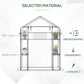 Outdoor walk-in mini greenhouse infographic highlighting metal frame and PVC cover