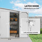 Lean-to metal storage shed with latch door and lock with keys