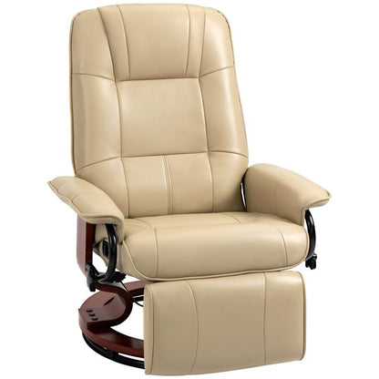 Cream manual recliner lounge chair with cushioned armrests and padded footrest