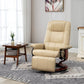 Cream PU recliner lounge chair with footrest, armrests, and rounded backrest