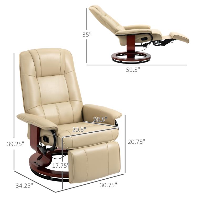 Cream manual recliner lounge chair dimensions with extended footrest
