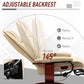 Cream adjustable back recliner lounge chair with max tilt angle shown