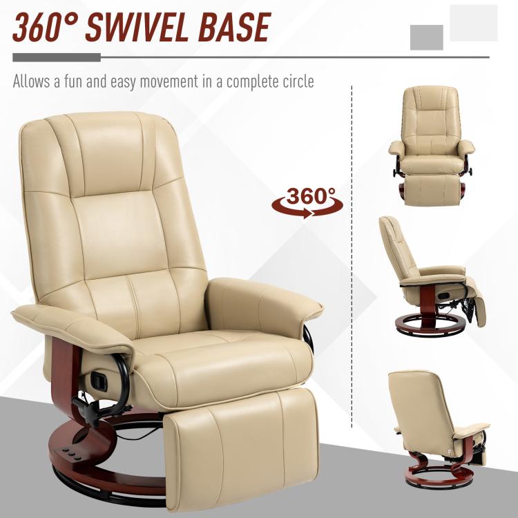 Cream 360° swivel base recliner lounge chair with footrest