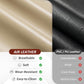 Close-up of cream leather-style upholstery texture with air leather callouts