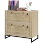 Natural rattan-style 2-drawer lockable filing cabinet, front view with open top