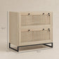 Natural rattan-style 2-drawer filing cabinet with black base and front locks