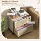 Natural rattan-style 2-drawer filing cabinet with open top and front mesh drawers