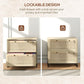Natural rattan-style lockable 2-drawer filing cabinet with visible lock mechanisms