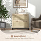 Natural rattan-style 2-drawer lockable filing cabinet with black legs