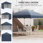 Navy pop-up canopy tent with modular sidewall panels and open entry