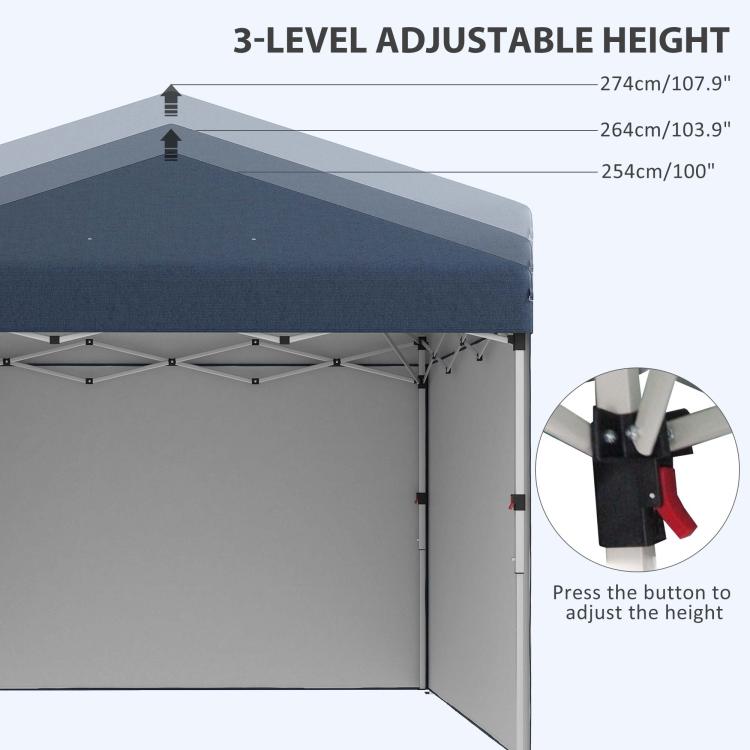 Navy adjustable-height pop-up canopy tent with push-button height control