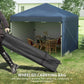 Navy pop-up canopy tent with wheeled carry bag for easy transport