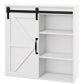 White bathroom medicine cabinet with sliding door open, three interior shelves