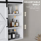 White bathroom medicine cabinet with adjustable shelves, open sliding door